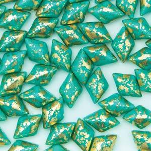 GemDuo 2-Hole Diamond Shaped Bead, Gold Splash Turquoise Green, GD6313-94401, 7.5 grams