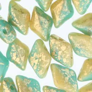 GemDuo 2-Hole Diamond Shaped Bead, Duet Gold Turquoise Ivory Gld Splash, GD63132-94401, 7.5 grams