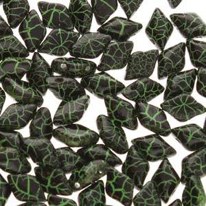 GemDuo 2-Hole Diamond Shaped Bead, Ionic Jet/Green, 7.5 grams
