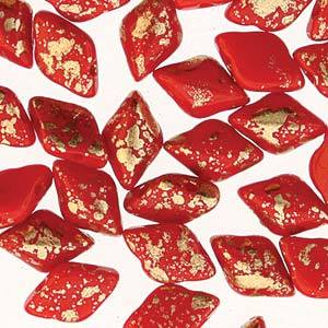 GemDuo 2-Hole Diamond Shaped Bead, Gold Splash Red Opaque, GD9320-94401, 7.5 grams