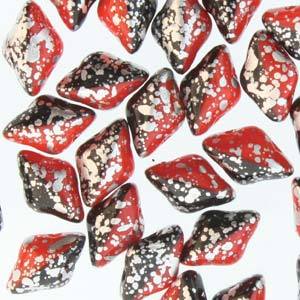 GemDuo 2-Hole Diamond Shaped Bead, Duet Red Black Silver Splash, GD93298-15481, 7.5 grams