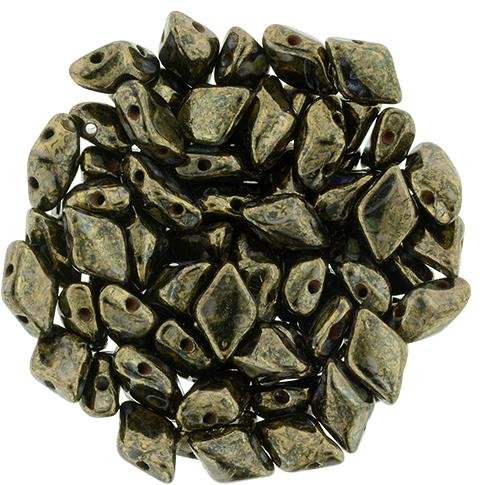 GemDuo 2-Hole Diamond Shaped Bead, Jet-Bronze Picasso, GDBT2398, 7.5 grams