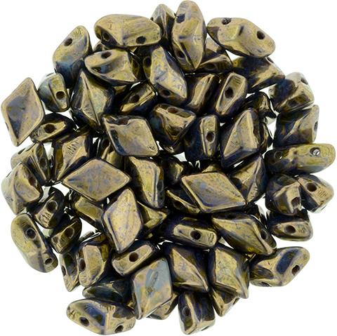 GemDuo 2-Hole Diamond Shaped Bead, Blue Turquoise-Bronze Picasso, GDBT6303, 7.5 grams