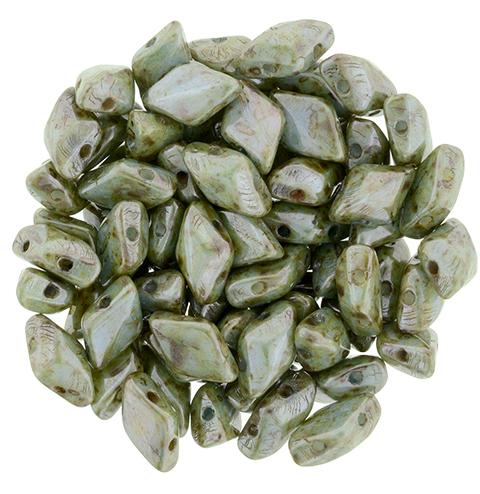 GemDuo 2-Hole Diamond Shaped Bead, Luster- Opaque Green, GDP65431, 7.5 grams