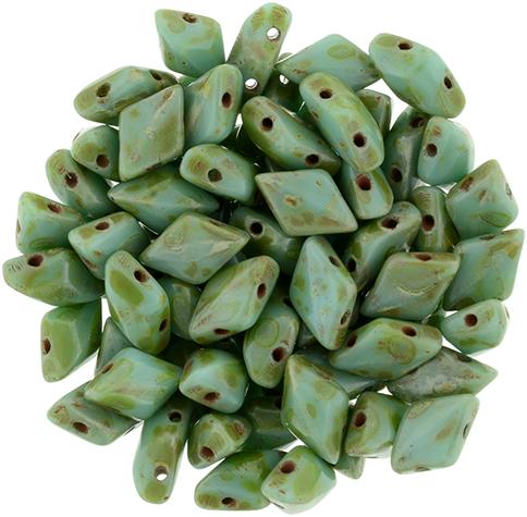 GemDuo 2-Hole Diamond Shaped Bead, Green Turquoise Picasso, GDT6313, 7.5 grams