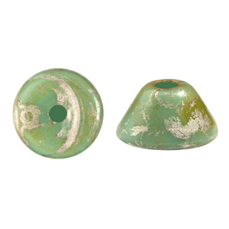 Konos Par Puca® Czech glass bead, Frost Jade New Picasso, 10 grams