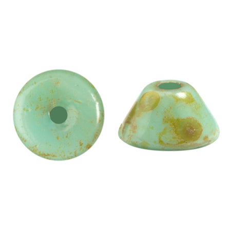 Konos Par Puca® Czech glass bead, Frost Jade Travertin, 10 grams