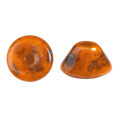 Konos Par Puca® Czech glass bead, Frost Tangerine Travertin, 10 grams