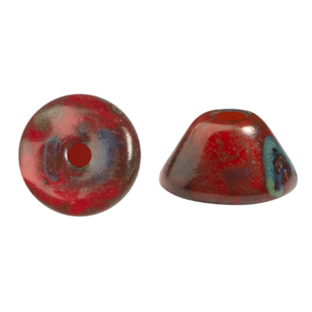 Konos Par Puca® Czech glass bead, Frost Cherry Travertin, 10 grams