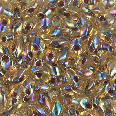 Miyuki Long Magatamas 4x7mm, Garnet Lined Transparent Light Topaz AB, LMA-2161, 8.5 grams