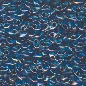 Miyuki Long Magatamas 4x7mm, Noir Lined Aqua AB, LMA-2168, 8.5 grams