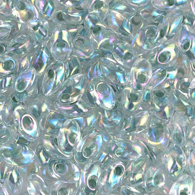 Miyuki Long Magatamas 4x7mm, Sea Foam Lined Crystal AB, LMA-263, 8.5 grams
