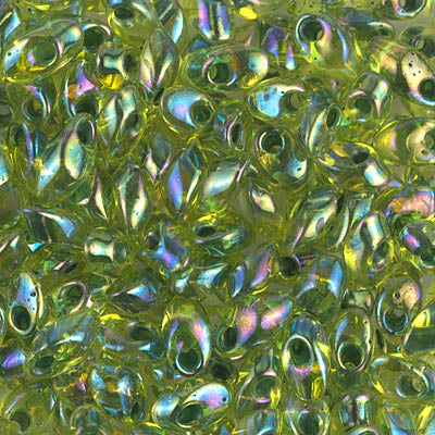 Miyuki Long Magatamas 4x7mm, Green Lined Chartreuse AB, LMA-341, 8.5 grams