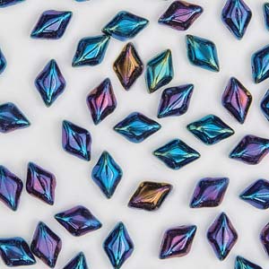 Mini GemDuo 2-Hole Diamond Shaped Bead, Jet Blue Iris, 7.5 grams