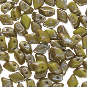 Mini GemDuo 2-Hole Diamond Shaped Bead, Opaque Green Rembrandt, 7.5 grams