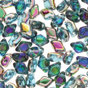 Mini GemDuo 2-Hole Diamond Shaped Bead, Aqua Vitrail, 7.5 grams