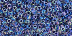 Toho 11/0 Round Japanese Seed Bead, #774, Inside Color Rainbow Crystal/Grape Lined