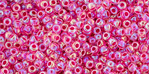 Toho 11/0 Round Japanese Seed Bead, #785, Inside Color Luster Crystal/Hot Pink Lined
