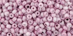 Toho 11/0 Round Japanese Seed Bead, TR11-1200, Marbled Opaque White/Pink - Barrel of Beads