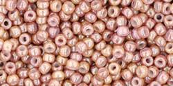 Toho 11/0 Round Japanese Seed Bead, TR11-1201, Marbled Opaque Beige/Pink - Barrel of Beads