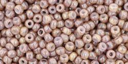 Toho 11/0 Round Japanese Seed Bead, TR11-1203, Marbled Opaque Pink/Amethyst - Barrel of Beads