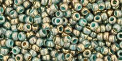 Toho 11/0 Round Japanese Seed Bead, TR11-1703, Gilded Marble Turquoise - Barrel of Beads