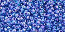 Toho 11/0 Round Japanese Seed Bead, TR11-1837, Inside Color AB Aqua/Opaque Purple Lined - Barrel of Beads