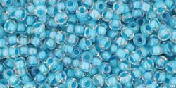 Toho 11/0 Round Japanese Seed Bead, TR11-183, Inside Color Luster Crystal/Opaque Aqua Lined - Barrel of Beads