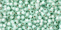 Toho 11/0 Round Japanese Seed Bead, #2116PF, PermaFinish Silver Lined Milky Lt Aqua