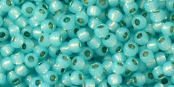 Toho 11/0 Round Japanese Seed Bead, #2117PF, Silver Lined Milky Aqua PermaFinish