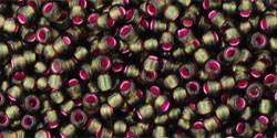 Toho 11/0 Round Japanese Seed Bead, TR11-2204, Silver Lined Frost Olivine  Pink Lined - Barrel of Beads