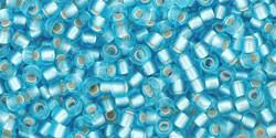 Toho 11/0 Round Japanese Seed Bead, TR11-23F, Silver Lined Frost Aquamarine - Barrel of Beads