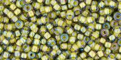 Toho 11/0 Round Japanese Seed Bead, TR11-246, Inside Color Luster Black Diamond/Opaque Yellow Lined - Barrel of Beads