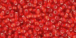 Toho 11/0 Round Japanese Seed Bead, TR11-25BF, Matte Silver Lined Ruby - Barrel of Beads