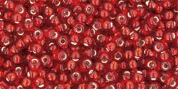 Toho 11/0 Round Japanese Seed Bead, TR11-25C, Silver Lined Ruby - Barrel of Beads