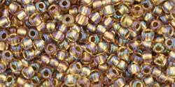 Toho 11/0 Round Japanese Seed Bead, TR11-268, Inside Color AB Crystal/Gold Lined - Barrel of Beads