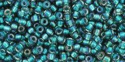 Toho 11/0 Round Japanese Seed Bead, TR11-270, Inside Color Crystal/Prairie Green Lined - Barrel of Beads