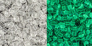 Toho 11/0 Round Japanese Seed Bead, #2710, Glow In The Dark Crystal/Bright Green
