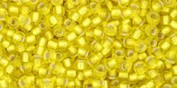 Toho 11/0 Round Japanese Seed Bead, TR11-32F, Matte Silver Lined Lemon - Barrel of Beads