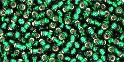 Toho 11/0 Round Japanese Seed Bead, TR11-36, Silver Lined Green Emerald - Barrel of Beads