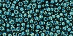 Toho 11/0 Round Japanese Seed Bead, TR11-374, Transparent Luster Emerald Green/ Denim Blue - Barrel of Beads