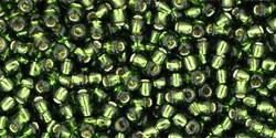 Toho 11/0 Round Japanese Seed Bead, TR11-37, Silver Lined Olivine - Barrel of Beads