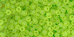 Toho 11/0 Round Japanese Seed Bead, TR11-4F, Transparent Frost Lime Green - Barrel of Beads