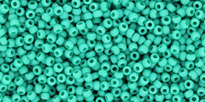 Toho 11/0 Round Japanese Seed Bead, #55DF, Opaque Green Turquoise Matte