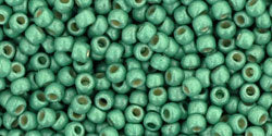 Toho 11/0 Round Japanese Seed Bead, #570FPF, PermaFinish Frosted Galvanized Mint Green