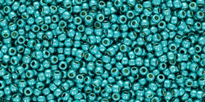 Toho 11/0 Round Japanese Seed Bead, #578PF, Green Turquoise Galvanized PermaFinish