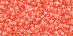 Toho 11/0 Round Japanese Seed Bead, TR11-964, Inside Color Crystal/Dark Coral Lined - Barrel of Beads