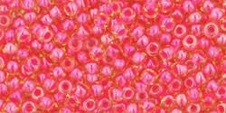 Toho 11/0 Round Japanese Seed Bead, TR11-979, Luminous Light Topaz/Neon Pink Lined - Barrel of Beads