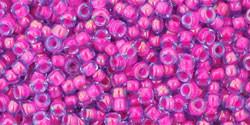 Toho 11/0 Round Japanese Seed Bead, TR11-980, Luminous Light Sapphire/Neon Pink Lined - Barrel of Beads