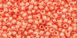 Toho 11/0 Round Japanese Seed Bead, TR11-985, Inside Color Crystal/Salmon Lined - Barrel of Beads